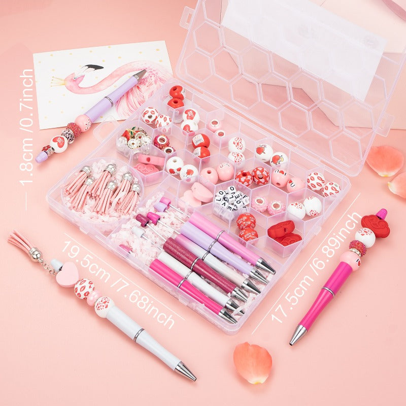 Wholesale 24-grid Valentine's Day DIY Set Wooden Beads Letter Beads Tassel Handmade Beaded Pen